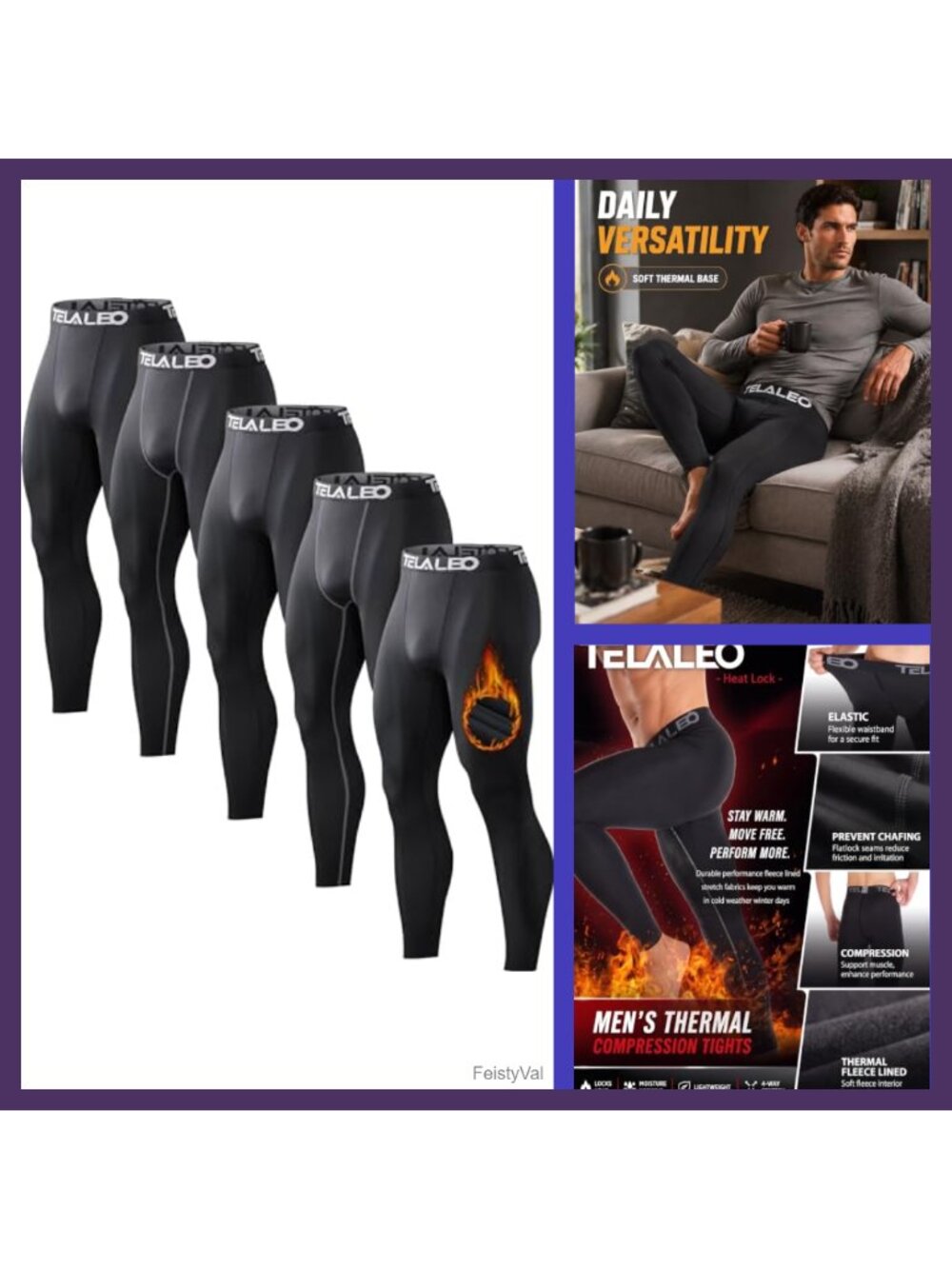 Men's Thermal Compression Pants Fleece Lined Tights 5 Pack